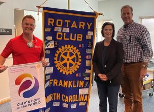 President-elect Jacob Reich, guest speaker Ashleigh Chapman and Rotarian Steve Grissim
